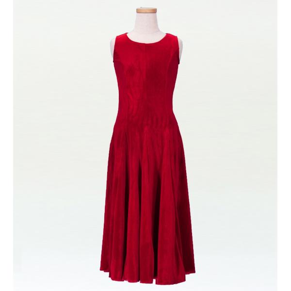 フラダンス ケイキ(キッズ) ベルベット 無地 ワンピースドレス レッド 120サイズ p3r120