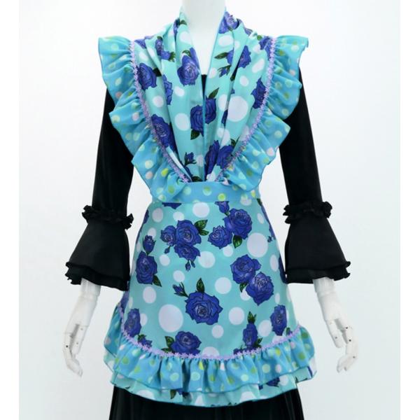 フラメンコ ピキージョ・エプロンセット ローズ×水玉 ライトブルー PA-12