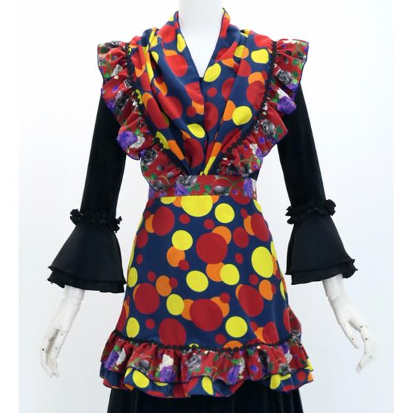 フラメンコ ピキージョ・エプロンセット 水玉 ネイビー×イエロー PA-16