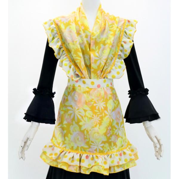 フラメンコ ピキージョ・エプロンセット 水彩風花柄 イエロー PA-20