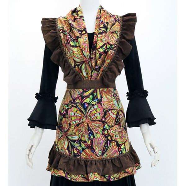 フラメンコ ピキージョ・エプロンセット バタフライペイズリー レッド×イエロー PA-23