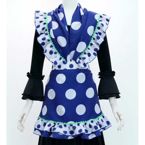 フラメンコ ピキージョ・エプロンセット 水玉 ブルー×ホワイト PA-4
