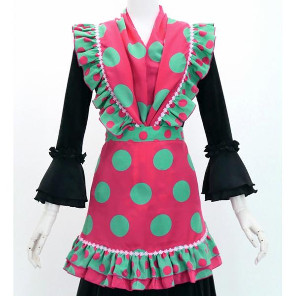 フラメンコ ピキージョ・エプロンセット 水玉 ピンク×ターコイズブルー PA-6