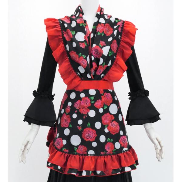 フラメンコ ピキージョ・エプロンセット ローズ×水玉 ブラック×レッド PA-7