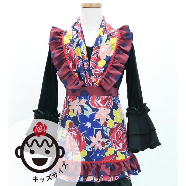 キッズ フラメンコ ピキージョ・エプロンセット ローズ ブルー S-Lサイズ PAp-14