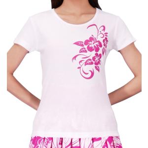 ストレッチ Tシャツ XL チェリーピンク ハイビスカス ホワイト TC10cpwXL｜emika