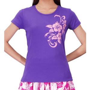 ストレッチ Tシャツ XL ピンク ハイビスカス パープル TC10pipXL｜emika