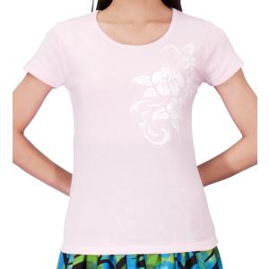ストレッチ Tシャツ XL ホワイト ハイビスカス ピンク TC10wpiXL｜emika