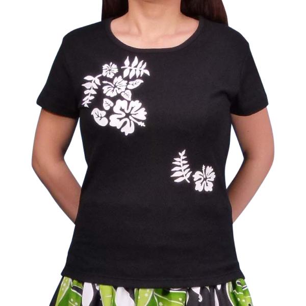 ストレッチ Tシャツ XL ホワイト ハイビスカス ブラック TC4wbXL
