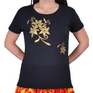 ストレッチ Tシャツ L ゴールド リリィ ブラック TC7gbL