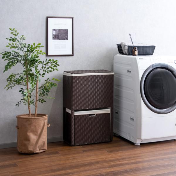 ランドリーボックス 脱衣所 洗面所 収納 分別 2段 RB-500-DBR ダークブラウン 幅50×...