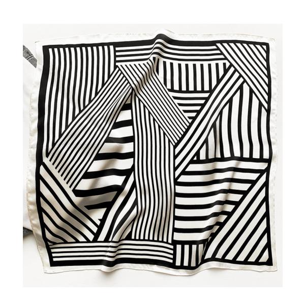 送料無料 エレガントな 幾何学柄入り100％シルクプチスカーフ　04391b