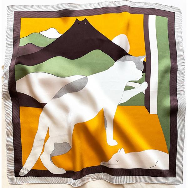 送料無料 エレガントなプリント柄入り100％シルクプチスカーフ　04502a