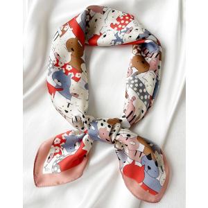 送料無料【セール】 男女兼用 大判正方形シルクタッチ アニマル猫柄 スカーフ　05219a