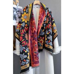 送料無料【セール】 やや厚手 リバーシブル大判 フラワー柄入りストール マフラー 　 2101