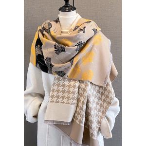 送料無料【セール】 やや厚手 リバーシブル大判 千鳥と銀杏柄入りストール マフラー 　2111c