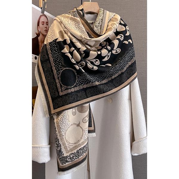 送料無料 【セール】やや厚手 リバーシブル大判 ペーズリーフラワー柄入りストール マフラー　　212...