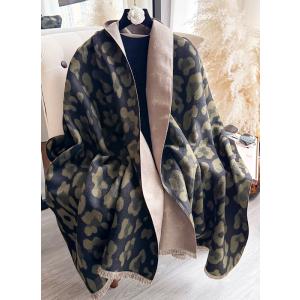 送料無料 やや厚手 リバーシブル大判 無地 アニマル ヒョウ柄入りストール マフラー 　2147c