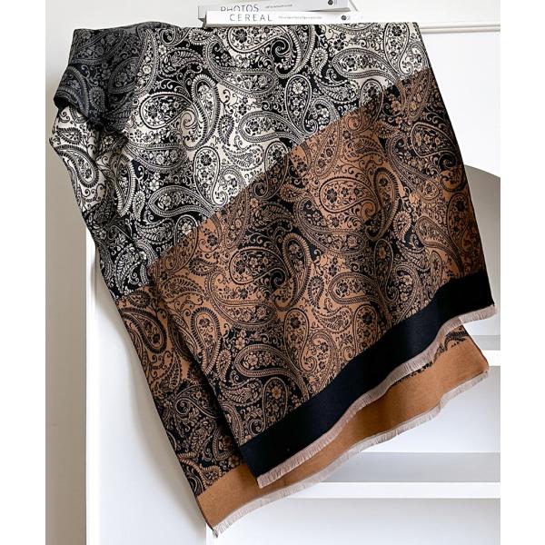 送料無料 やや厚手 リバーシブル大判 ペーズリーフラワー柄入りストール マフラー 　2160