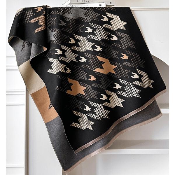 送料無料【セール】 やや厚手 リバーシブル大判 幾何学柄入りストール マフラー 　2161b