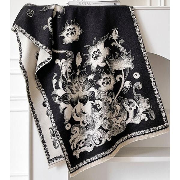 送料無料 やや厚手 リバーシブル大判 フラワー柄入りストール マフラー 　 2170