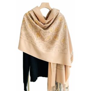 送料無料 やや厚手 大判 フラワー金糸刺繍柄入りストール マフラー 　2301