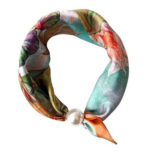 送料無料 大粒パールバックル付き マグネット留め プリント柄 スカーフ/ヘアリボン  　7153i