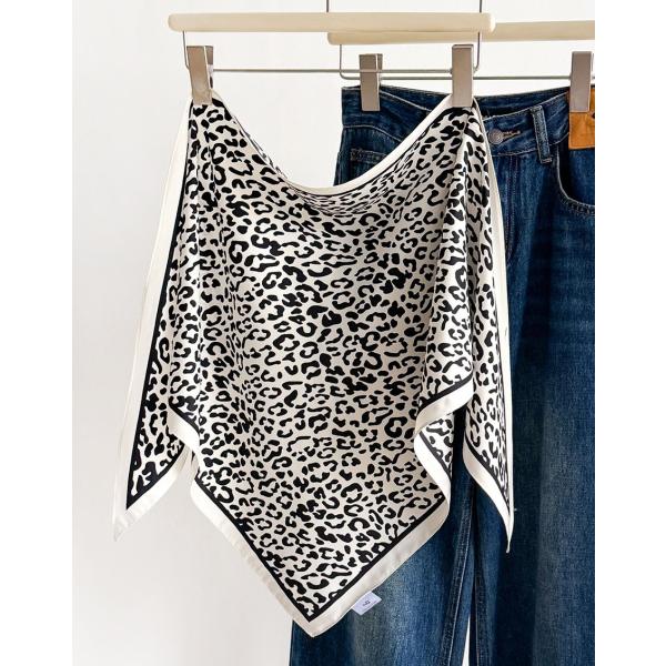 送料無料 男女兼用 三角形 シルクタッチ モノトーン レオパード柄 スカーフ/ヘアリボン　8105a