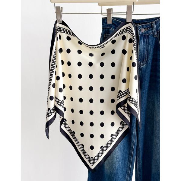 送料無料 男女兼用 三角形 シルクタッチ ダブルドット柄 スカーフ/ヘアリボン   8118a