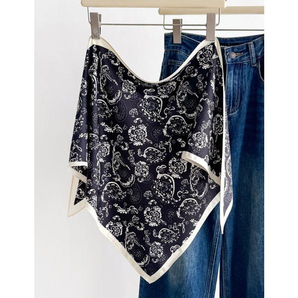 送料無料 男女兼用 三角形 シルクタッチ ヴィンテージ風 ペイズリー柄 スカーフ/ヘアリボン   8...