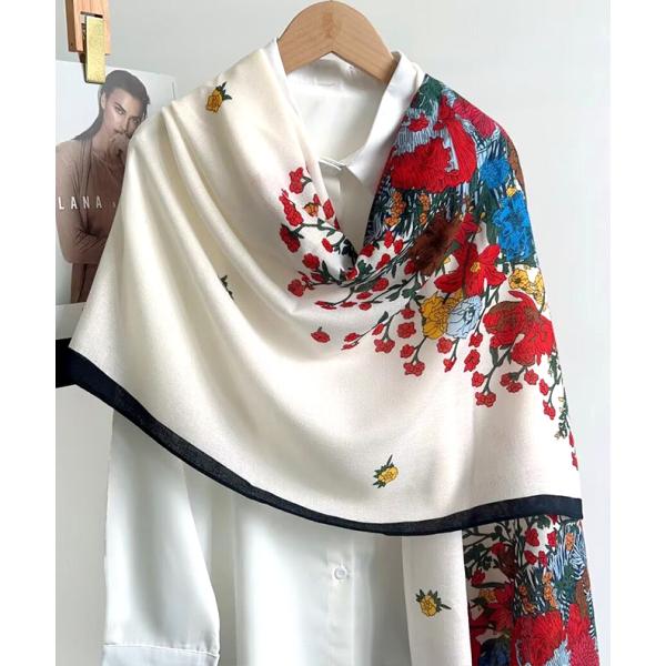 送料無料【セール】 男女兼用 大判薄型 フラワー柄 ストール スカーフ パレオ　90825c