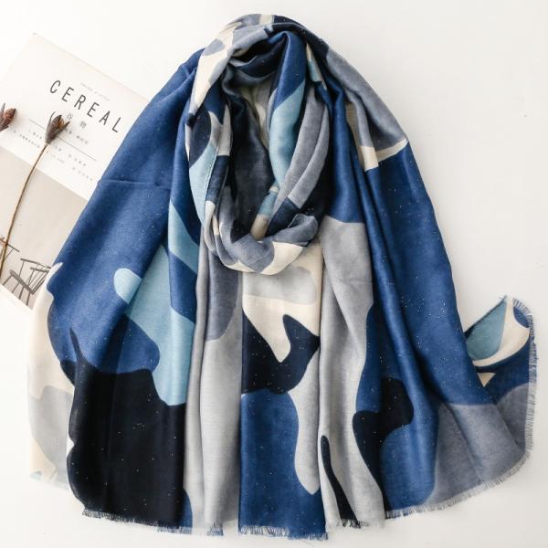 送料無料 男女兼用 大判薄型 金箔加工 幾何学柄 ストール スカーフ　　90960b