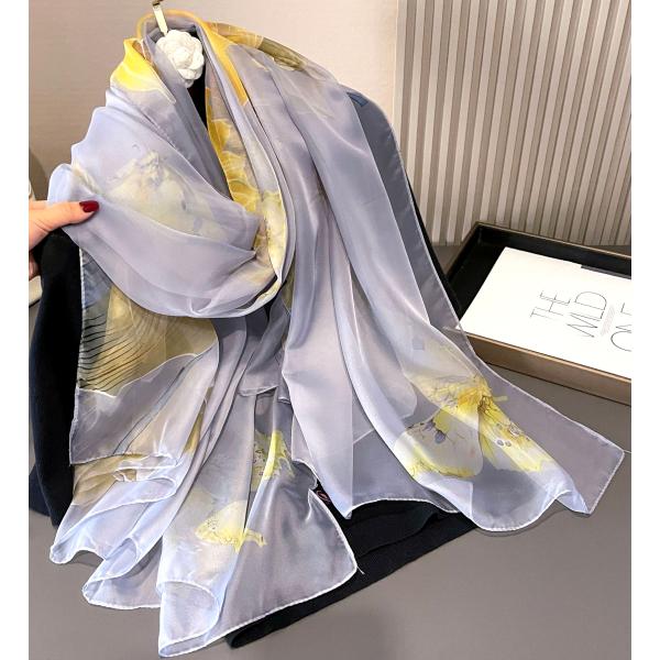 送料無料 レーディス 柔らかシルクタッチ フラワー柄 大判薄型ストール スカーフ パレオ　　9103...