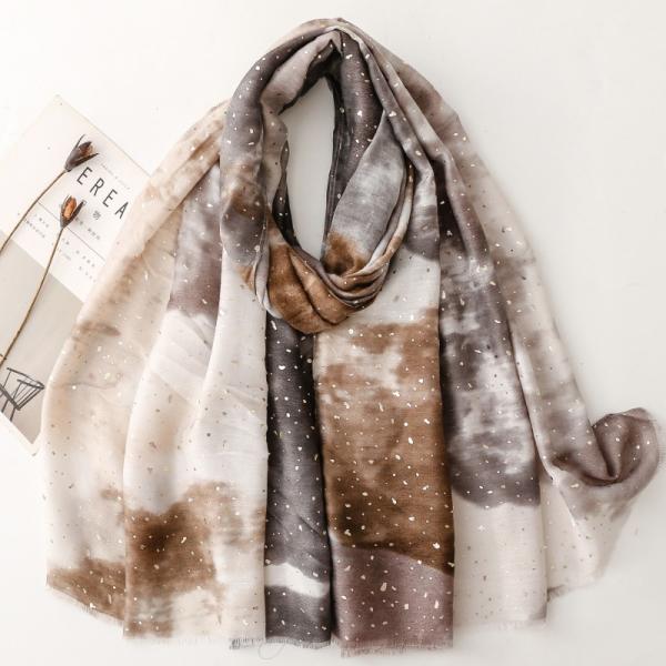 送料無料 男女兼用 大判薄型 金箔加工 幾何学柄 ストール スカーフ パレオ 　91108a