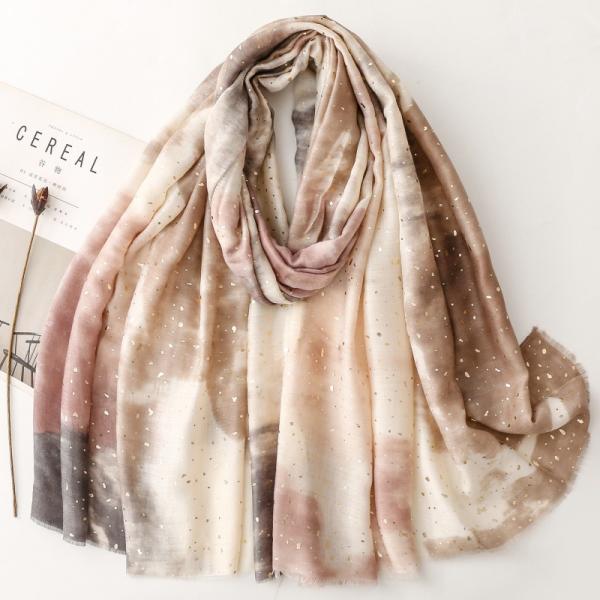 送料無料 男女兼用 大判薄型 金箔加工 幾何学柄 ストール スカーフ パレオ 　91108c