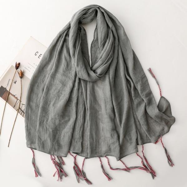 送料無料 男女兼用 大判薄型 無地 ロングフリンジ ストール スカーフ パレオ　　91110d