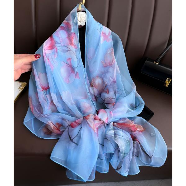 送料無料 レーディス 柔らかシルクタッチ プリント柄 大判薄型ストール スカーフ パレオ　　9115...