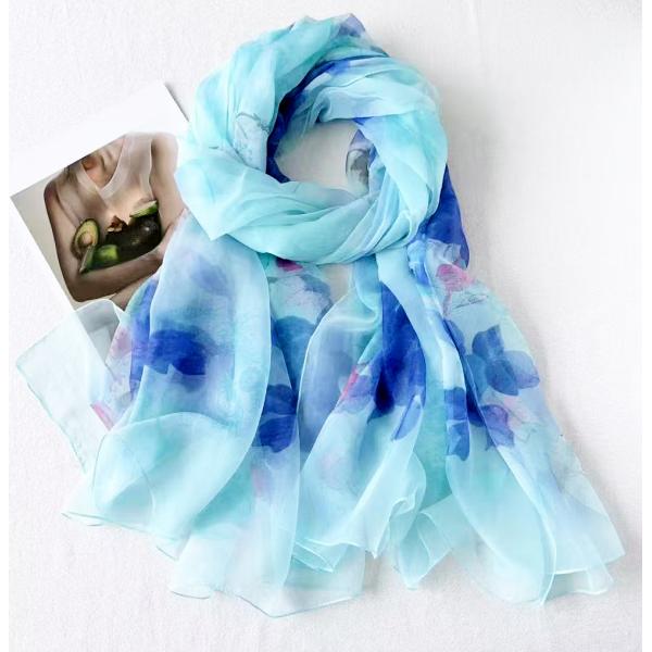 送料無料 レーディス 柔らかシルクタッチ プリント柄 大判薄型ストール スカーフ パレオ　　9115...