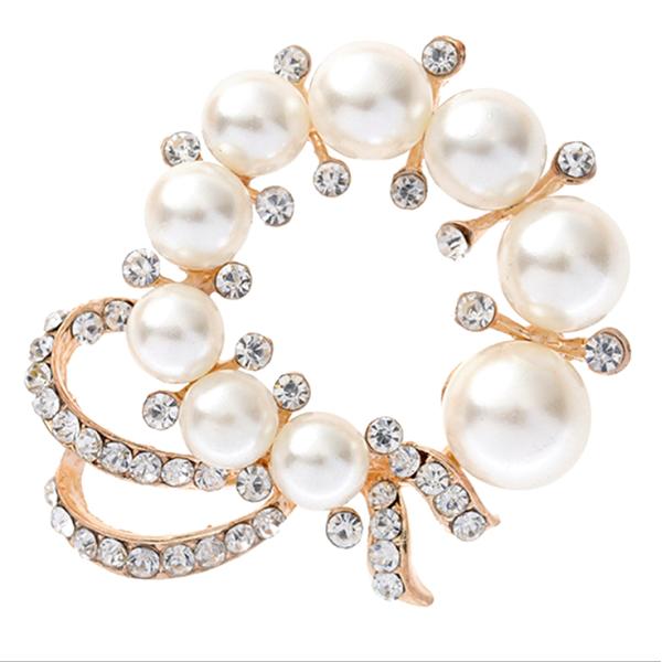 送料無料 スカーフリング ブローチ 着物帯止め ゴージャス パールビーズリボンデザイン　 b1269