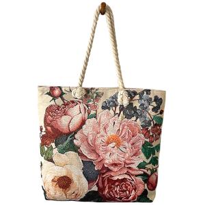 送料無料 ラメ糸入りフラワー柄 買い物肩掛けOK BIGキャンパスバッグ 鞄　エコバック   ba0...