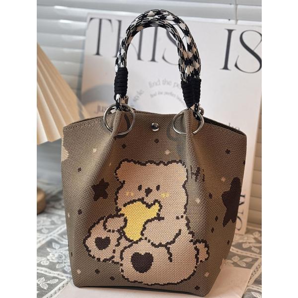 送料無料【セール】 お洒落 手提げ アニマル 熊柄 コンパクトサイズ ミニトートバッグ 　ba059...