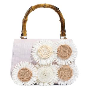送料無料 レーディス 立体的な刺繍を施した花柄のバンブーハンドル 肩掛け ミニバッグ 　ba0613