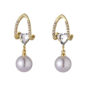 送料無料 レーディス ゆらゆら ハート パール付きデザイン ピアス　　e0132