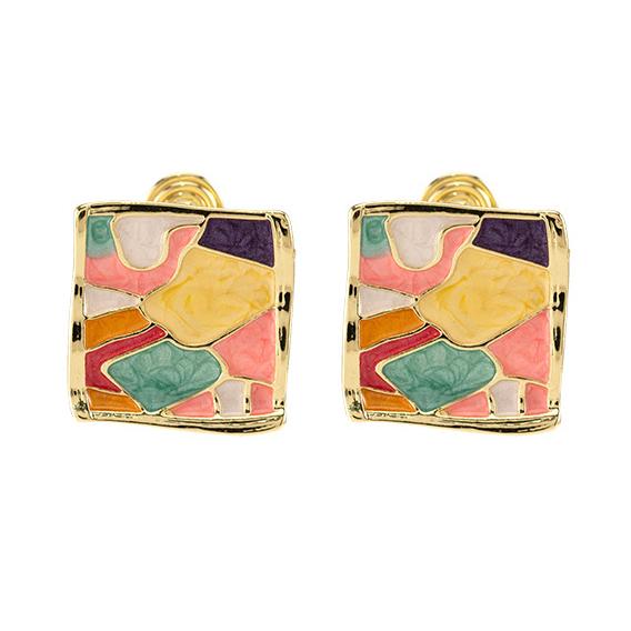 送料無料 レーディス エレガント 油絵風 スクエア デザイン ピアス   e0190a