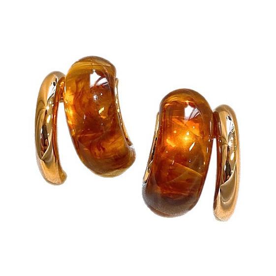 送料無料 レーディス エレガント 琥珀風 湾曲 デザイン ピアス 　e0203