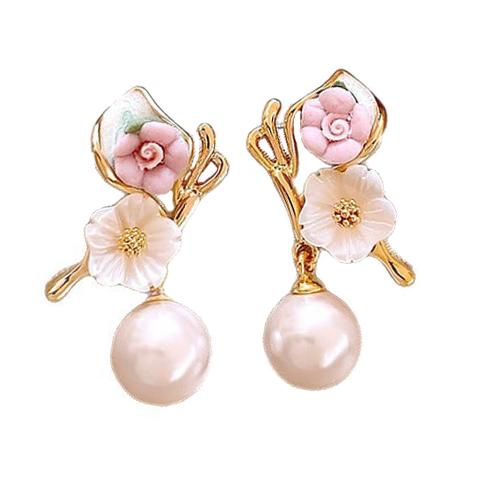 送料無料 レーディス エレガント パールとフラワー デザイン ピアス　e0206