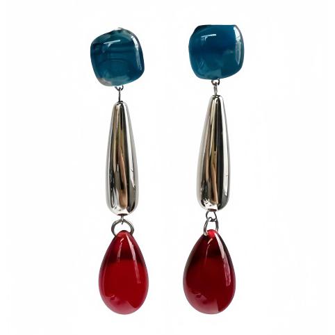 送料無料  レーディス ゆらゆら ブルーレッド ドロップ ロングデザイン ピアス 　e0245