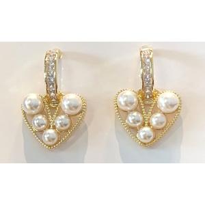 送料無料 レーディス ゆらゆら ゴージャス パール ハート デザインピアス　e025