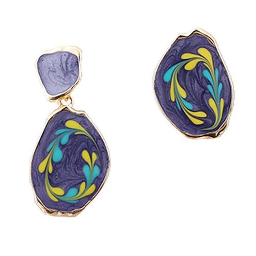 送料無料 レーディス 油絵風 アシンメトリーデザイン ピアス 　e0266