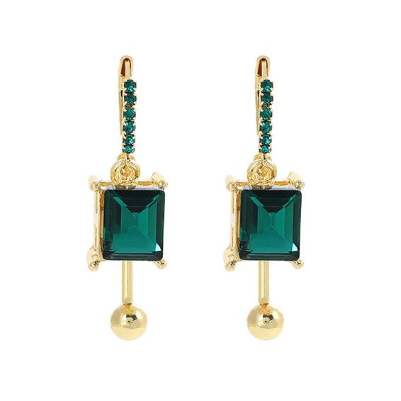 送料無料 レーディス エレガントな 幾何学 グリーンスクエア デザイン ピアス　　e060